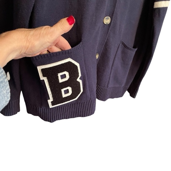 Letterman Cardigan Sweater button up- White Stripes -Letter B on Pocket Size XL - Picture 11 of 11